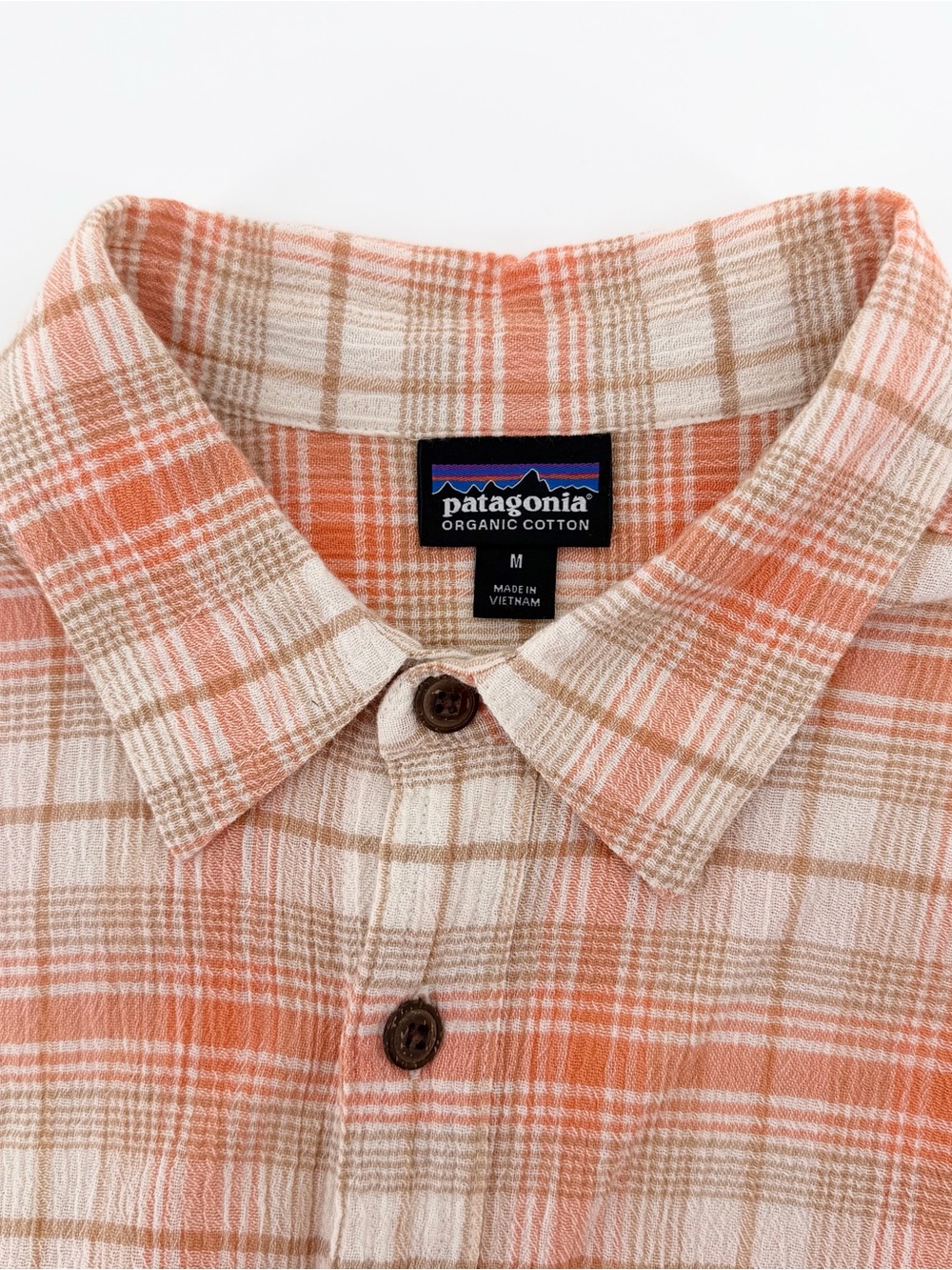 Patagonia Mens AC Shirt Medium M Carve Coral Plaid Organic Cotton SS Button Up - Picture 4 of 7